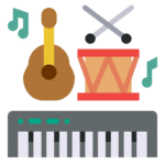 A guitar, a keyboard and a drum
