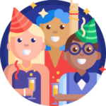 A group of people celebrating at a party