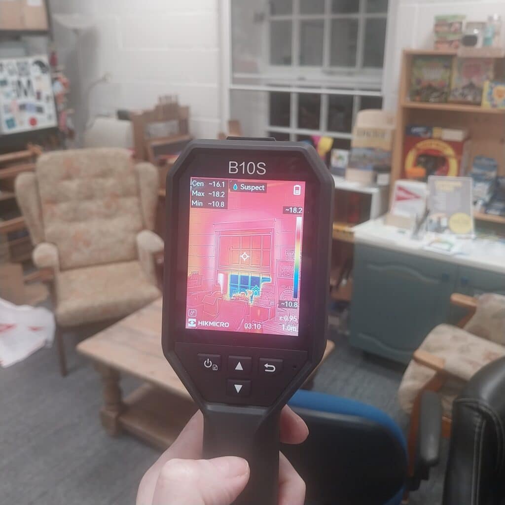 Thermal camera, clearly showing the coldness (heat leakage) of a single-glazed glass window